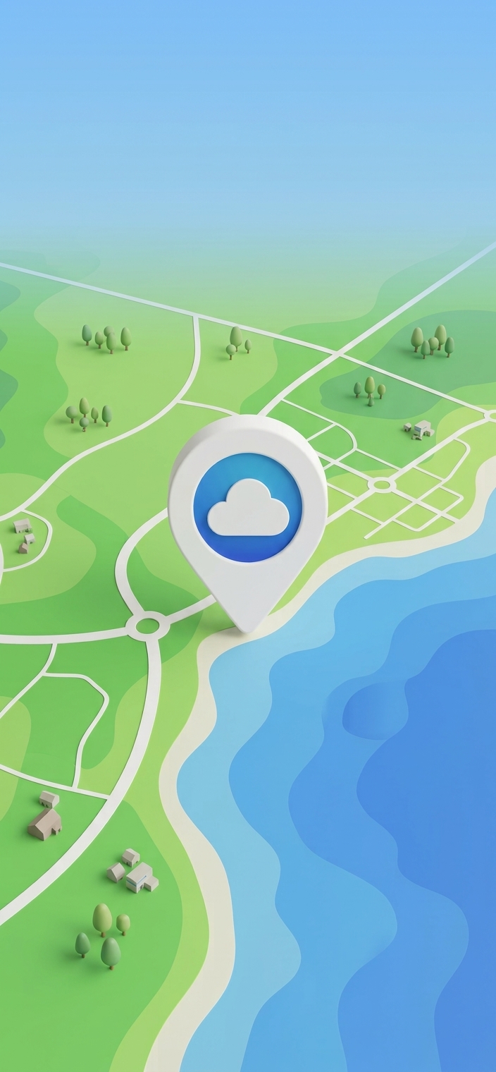 A stylised map with weather annotations over it.